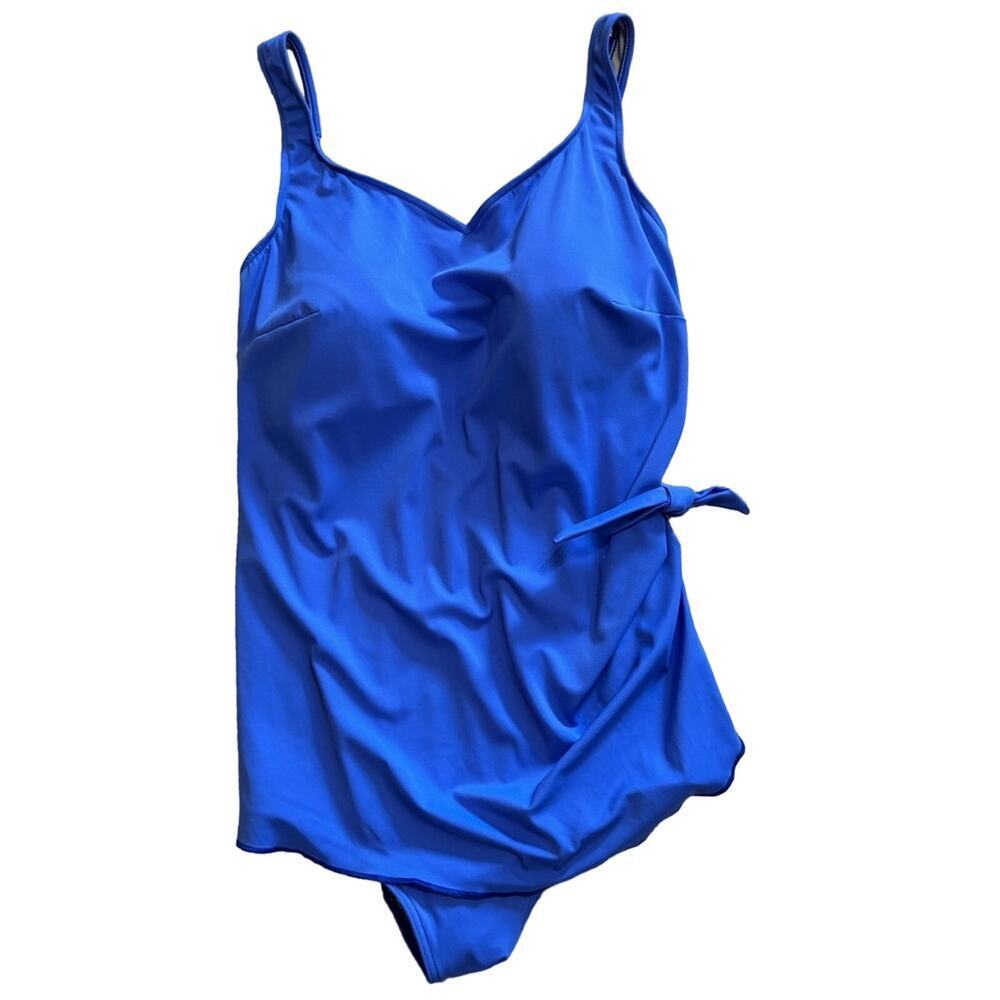 L.L. Bean One Piece Swim Dress Side Tie Blue Size 20